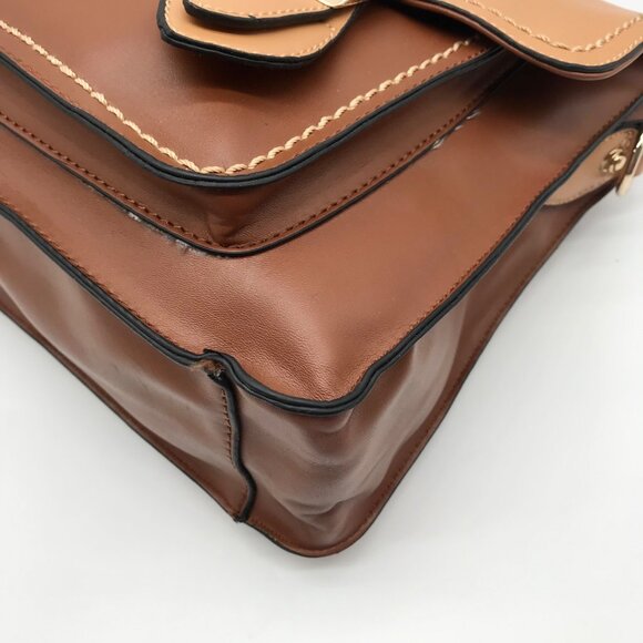 Move & Moda Brown Faux Leather Convertible Work Briefcase Crossbody - Picture 7 of 12